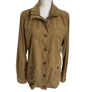 Sahalie Cord Corduroy Jacket L Large Brown Button Zip Pockets Cotton Stretch